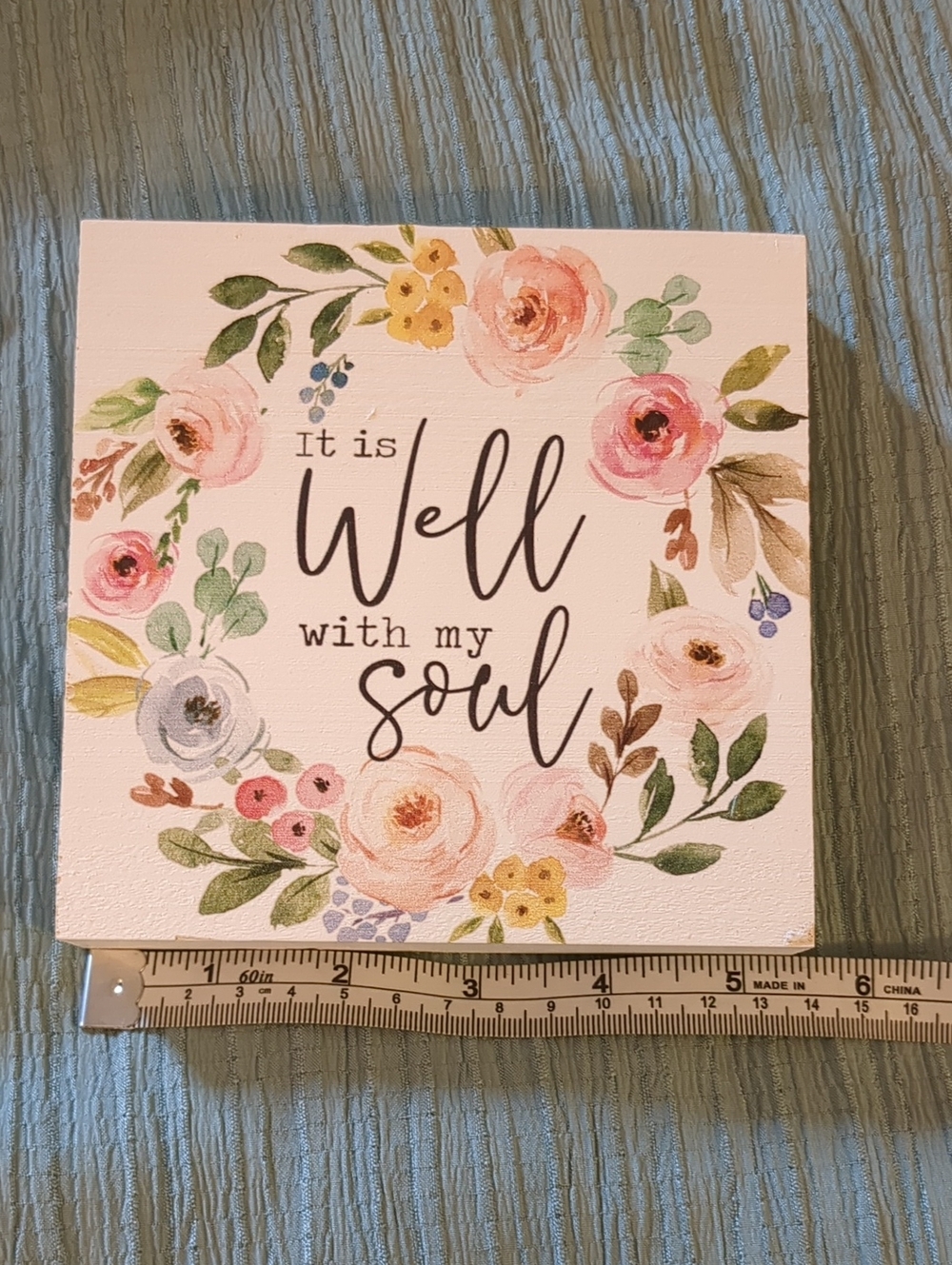 It Is Well With My Soul Floral Wooden Block Art - Pink Floral Wreath